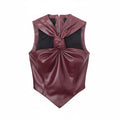 16ARLINGTON BURGUNDY LEATHER KNOT TOP - SIZE UK 8 (US 4)
