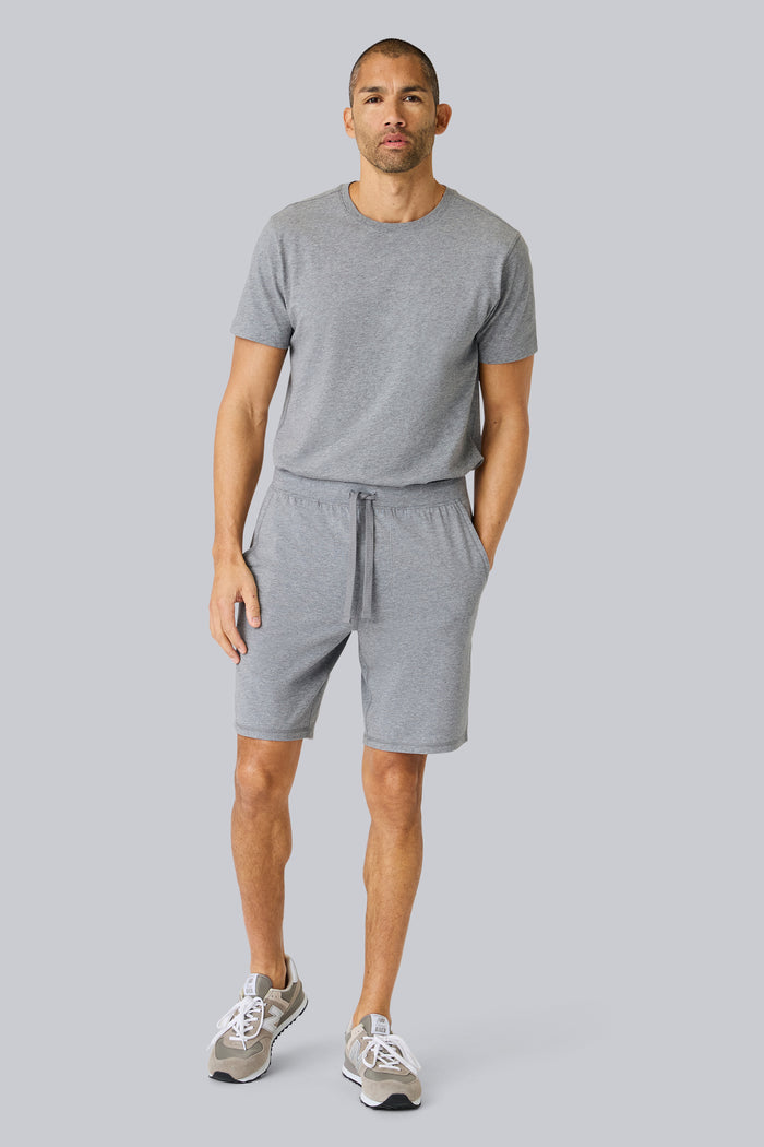 Full front view of a man wearing 18hour Jersey Short in Grey Heather