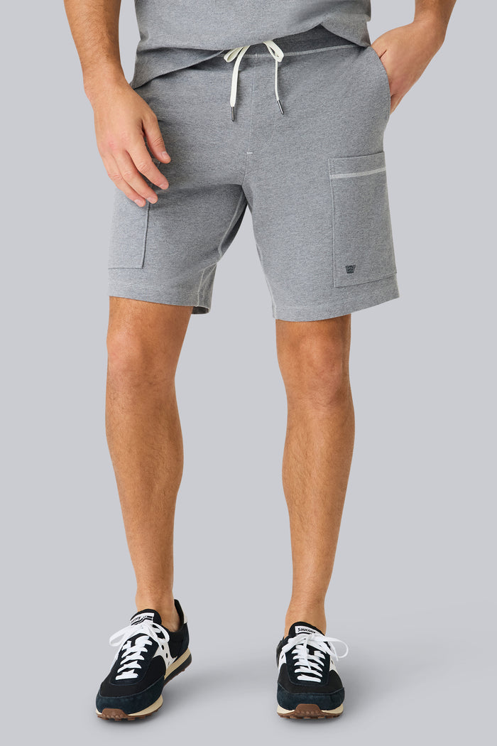 front view of a man wearing Ace Cargo Sweatshort in Grey Heather