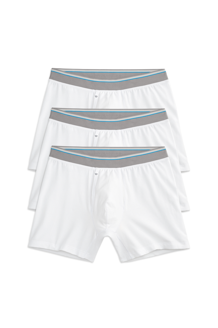 Front view of 3 pack Airknitx Cotton Boxer Brief w/ Fly Bright White