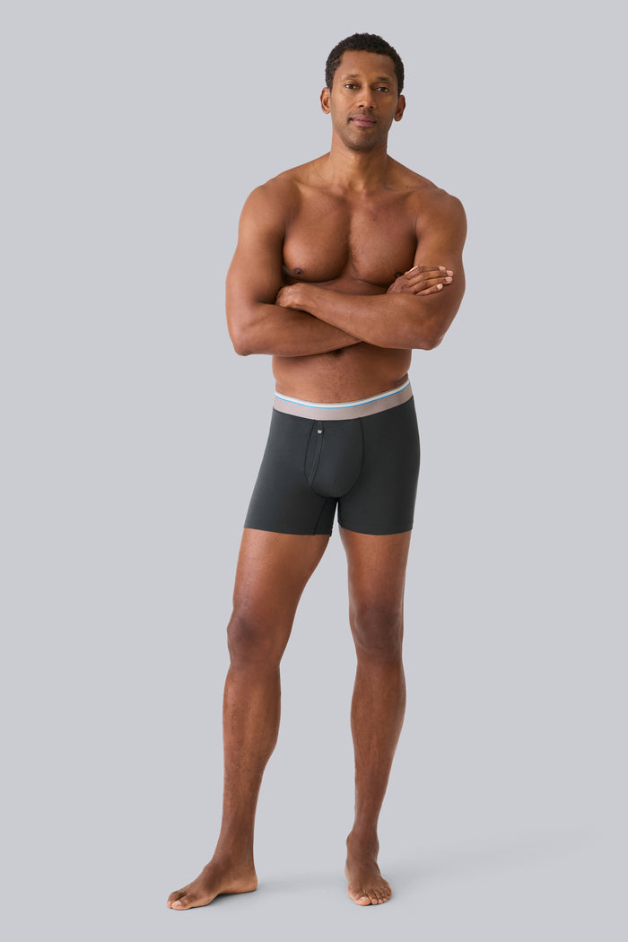 Full front view of a man wearing Airknitx Cotton Boxer Brief w/ fly in Phantom