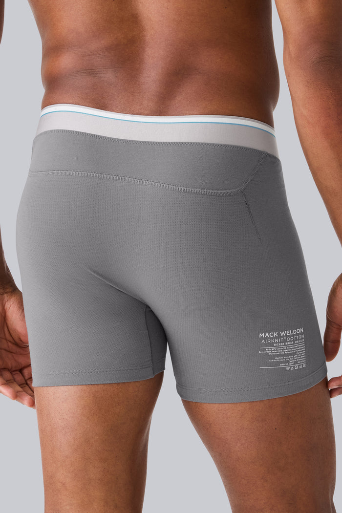 Back view of a man wearing AIRKNITx Cotton Boxer Brief in Steel