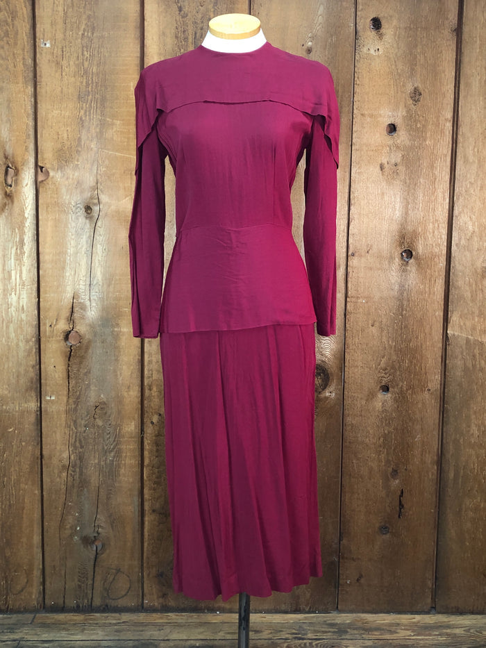 40s Scarlet Peplum Dress     W28
