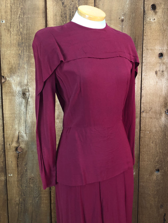 40s Scarlet Peplum Dress     W28