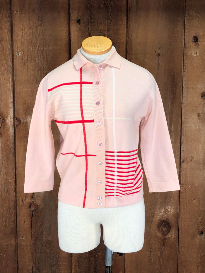 50s B.Altmann Pink/Rd Wool Sweater    S/M