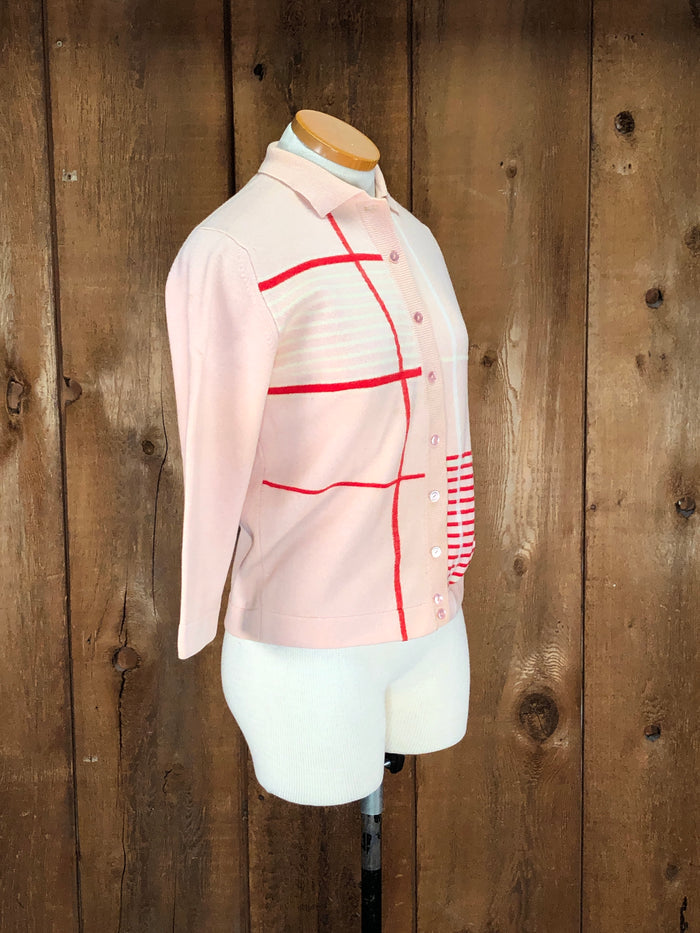 50s B.Altmann Pink/Rd Wool Sweater    S/M