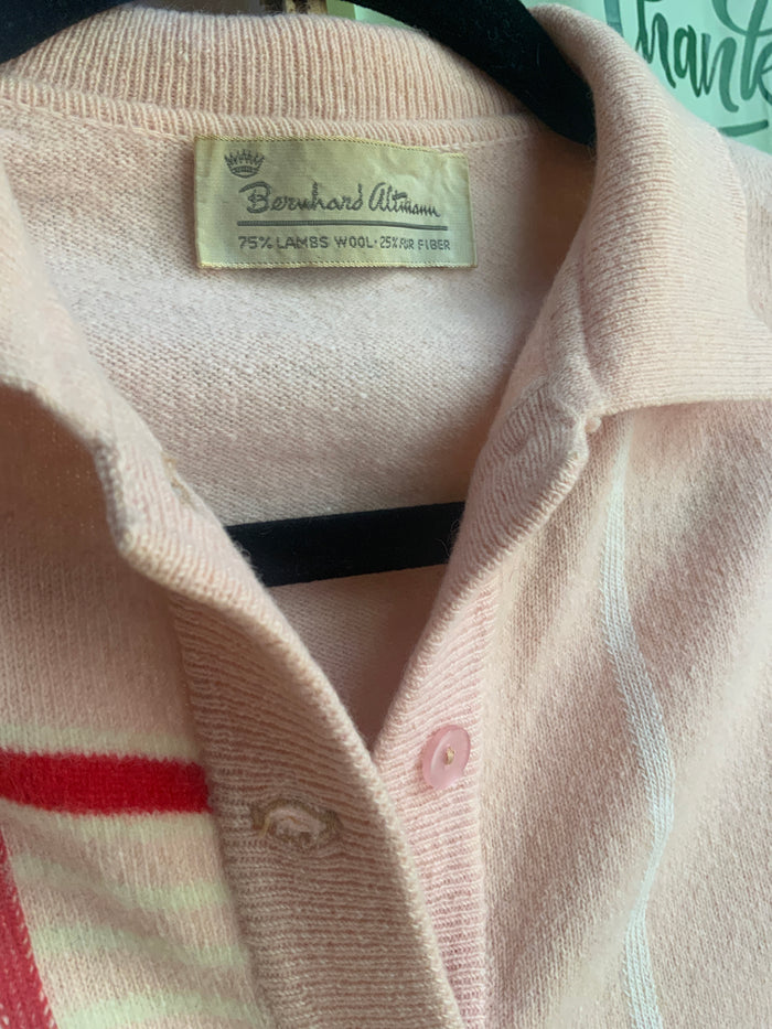50s B.Altmann Pink/Rd Wool Sweater    S/M