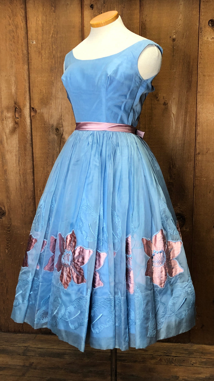 50s Blue Cotillion Formals Cupcake Dress     W24