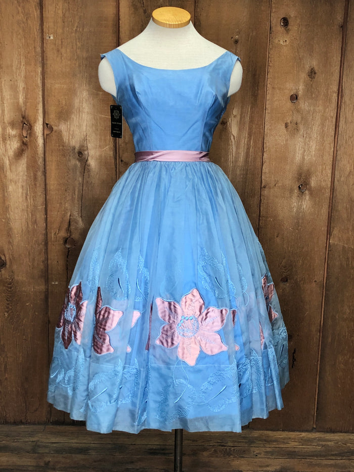 50s Blue Cotillion Formals Cupcake Dress     W24