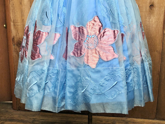 50s Blue Cotillion Formals Cupcake Dress     W24
