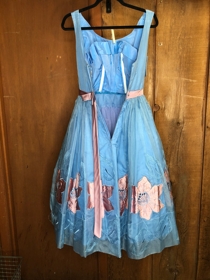 50s Blue Cotillion Formals Cupcake Dress     W24