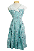50s Handmade Blue Calico Dress     w32