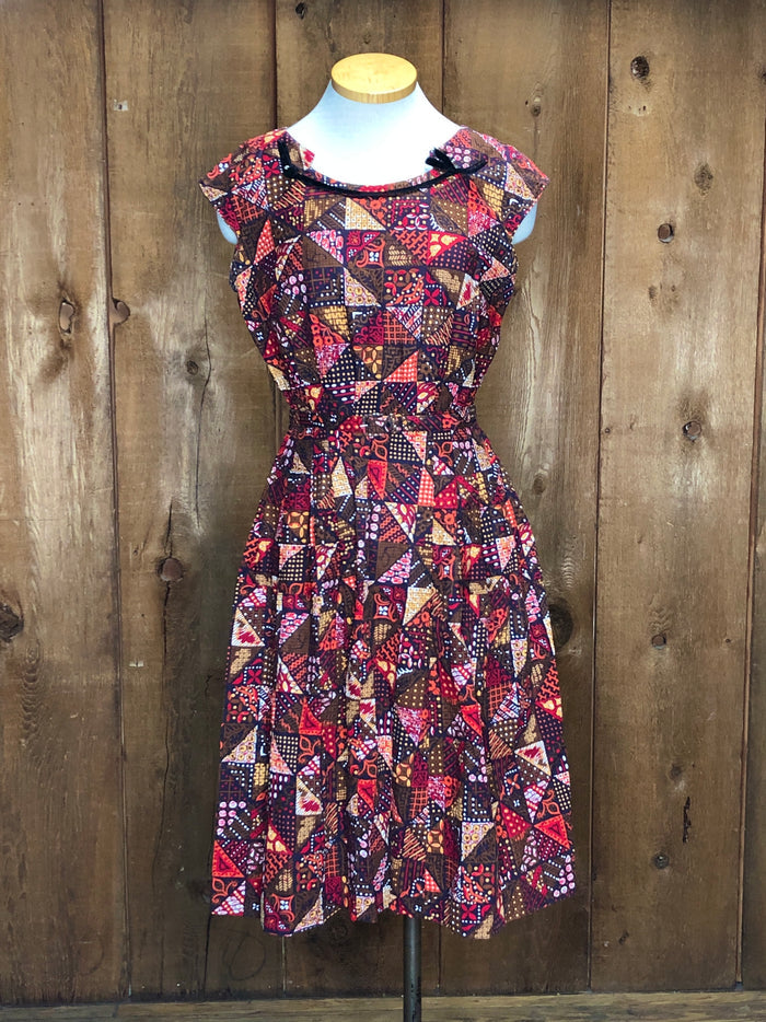 50s Korell Brwn/Orng Fit & Flare Dress    W30"