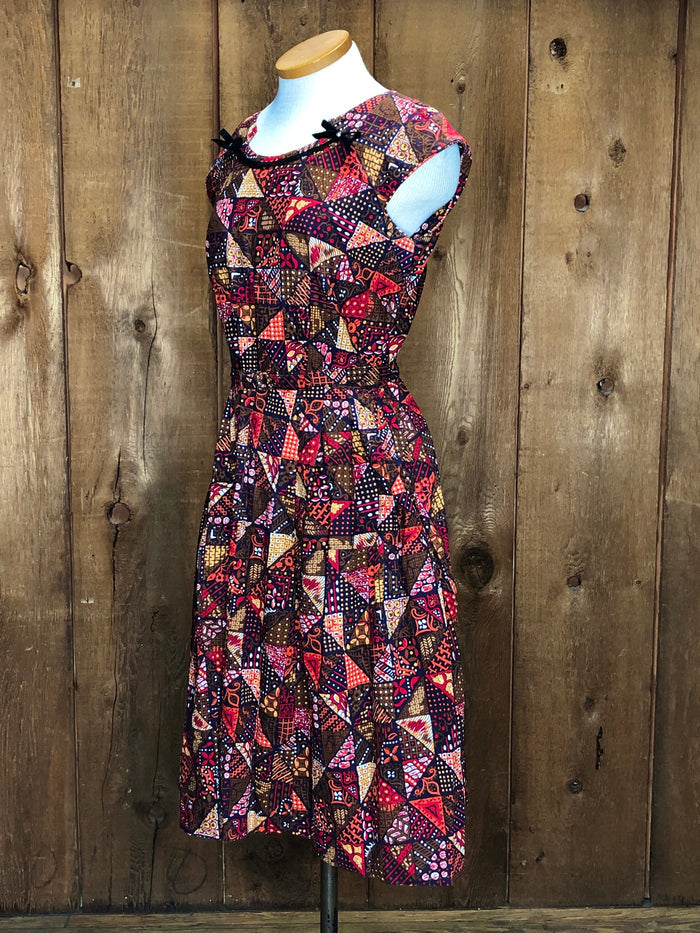 50s Korell Brwn/Orng Fit & Flare Dress    W30"