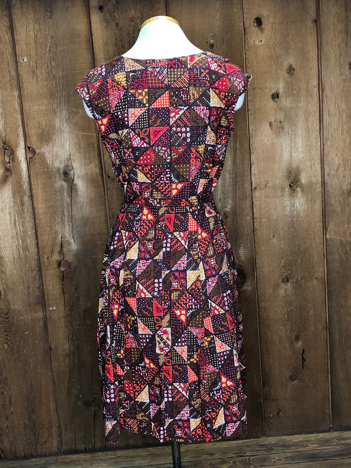 50s Korell Brwn/Orng Fit & Flare Dress    W30"
