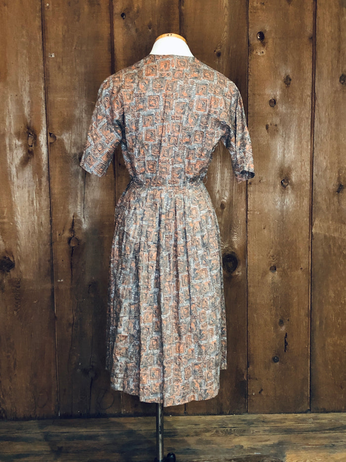50s Orng Medallions Cotton Dress    W27"