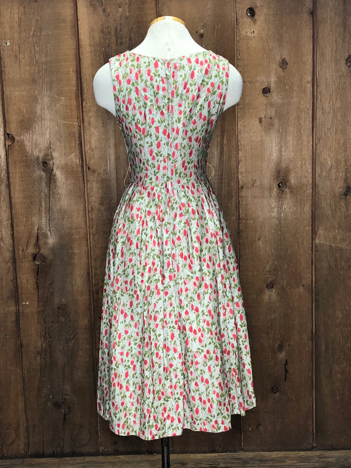 50s Tommy Carol Rosebuds Cotton Dress      W28"