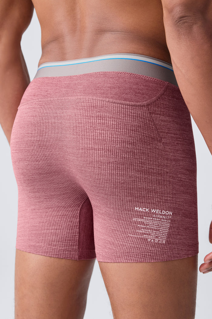 Back view of a man wearing Airknitx Boxer brief in Aged Port Heather
