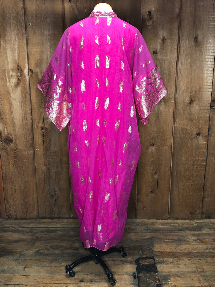 60s Pink & Gold Metallic Kaftan     M