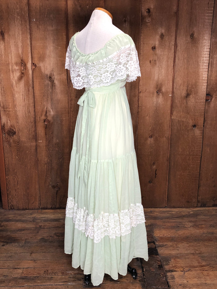 70s Gunne Sax Sage & Lace Maxi Dress    W26