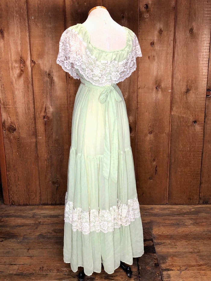 70s Gunne Sax Sage & Lace Maxi Dress    W26
