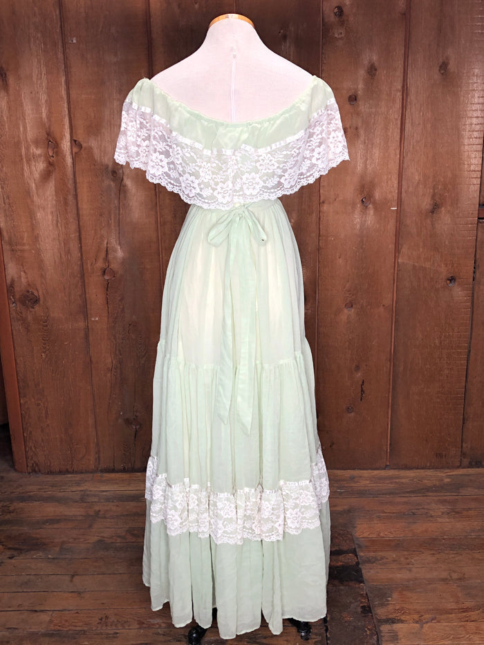 70s Gunne Sax Sage & Lace Maxi Dress    W26