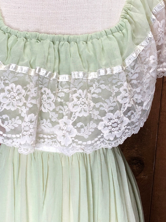 70s Gunne Sax Sage & Lace Maxi Dress    W26