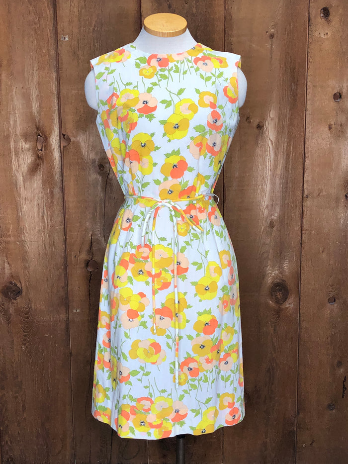 70s Lord Taylor Pansies Dress   W28"
