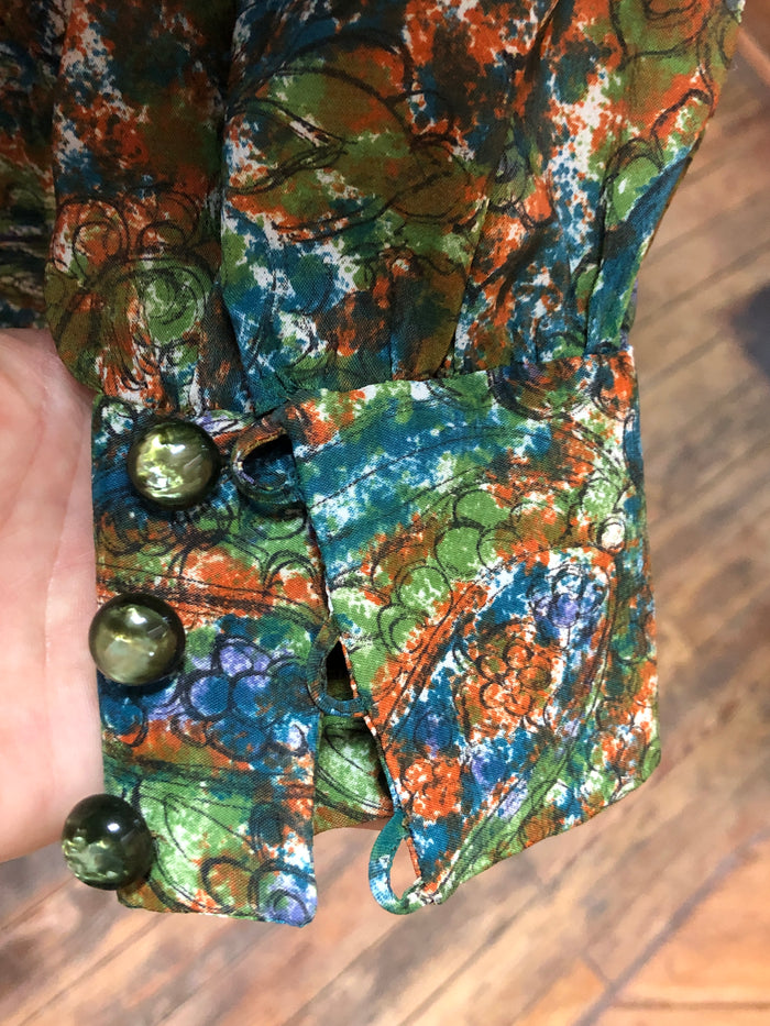 70s Muted Paisley Shirt Dress    W29