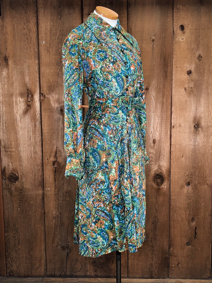 70s Muted Paisley Shirt Dress    W29