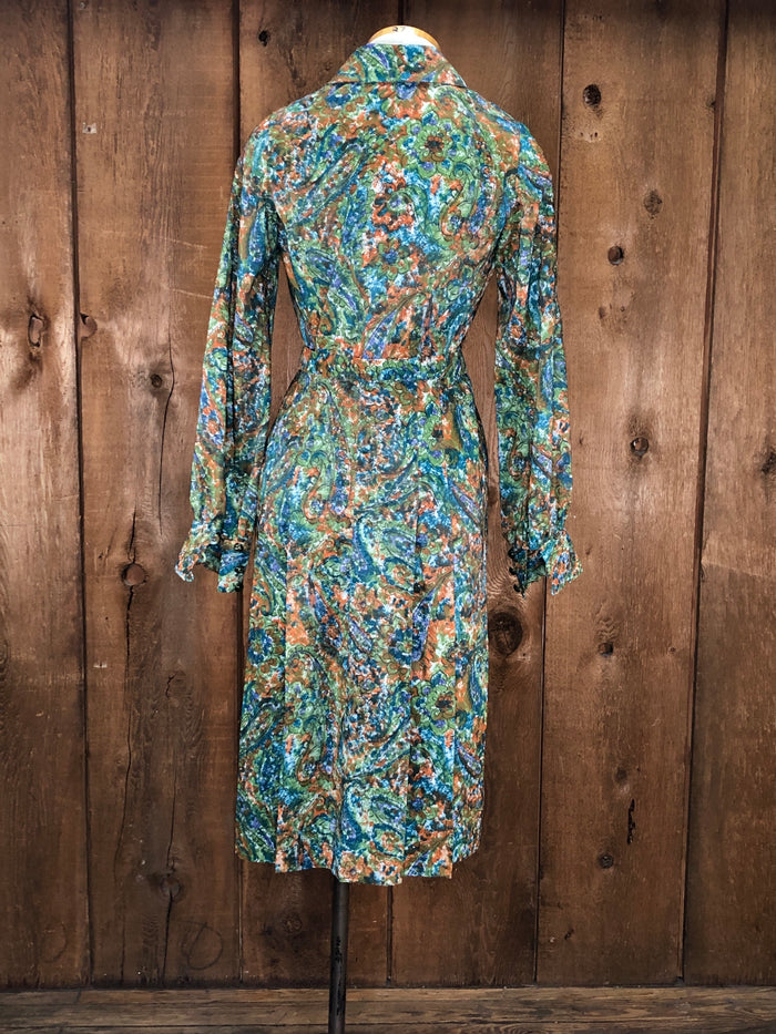70s Muted Paisley Shirt Dress    W29