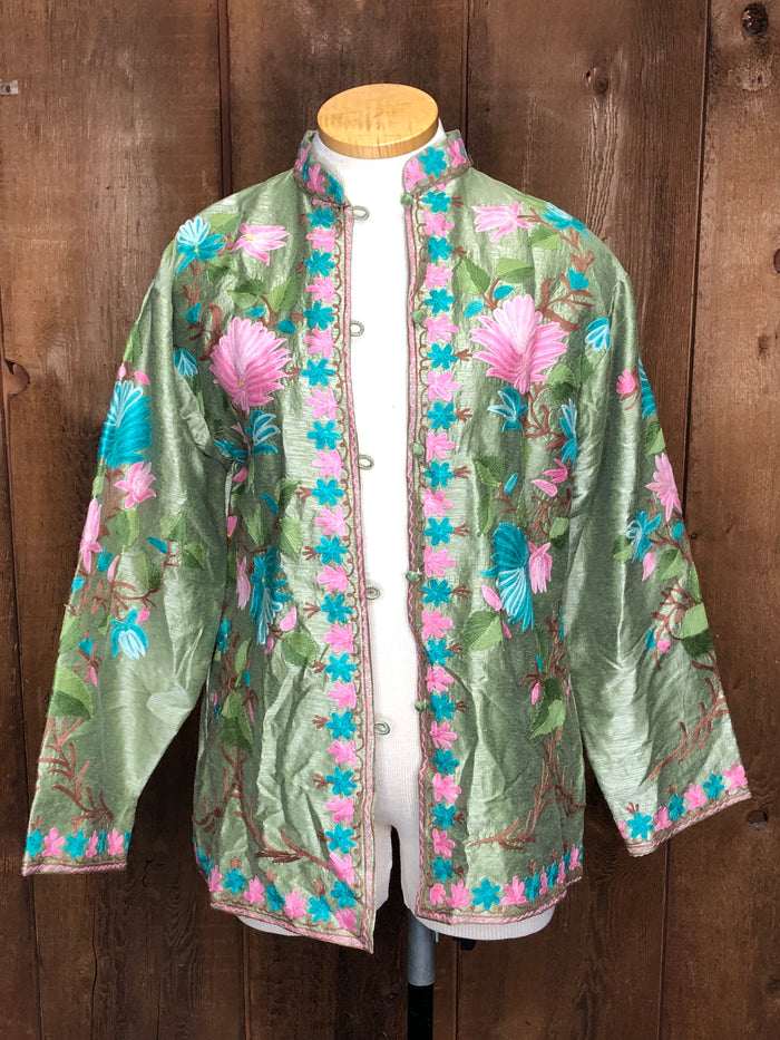 80s Embroid. Kashmiri Jacket Sage/Pink    L