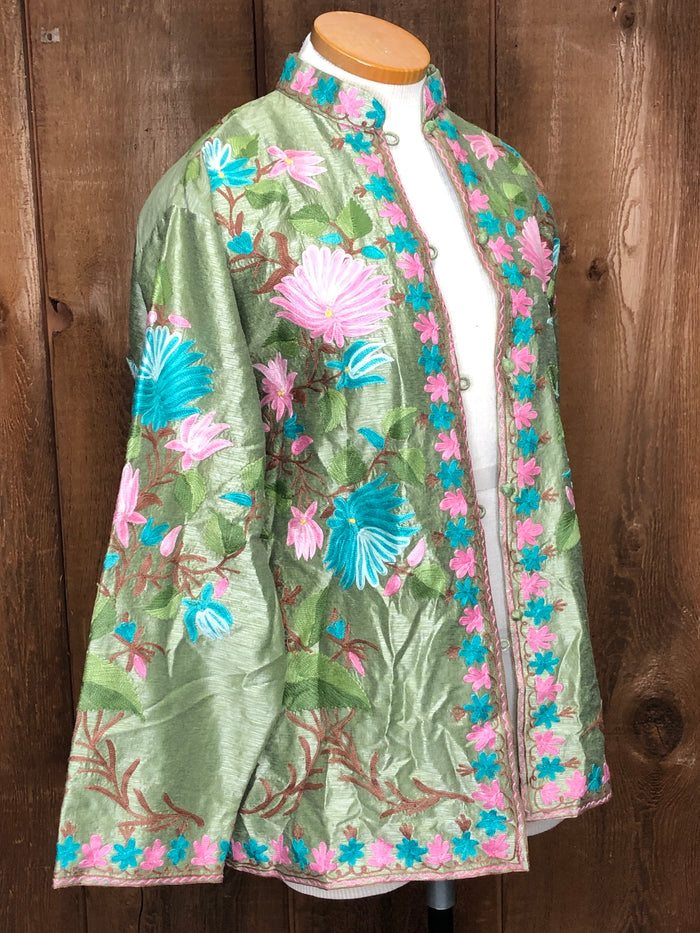 80s Embroid. Kashmiri Jacket Sage/Pink    L