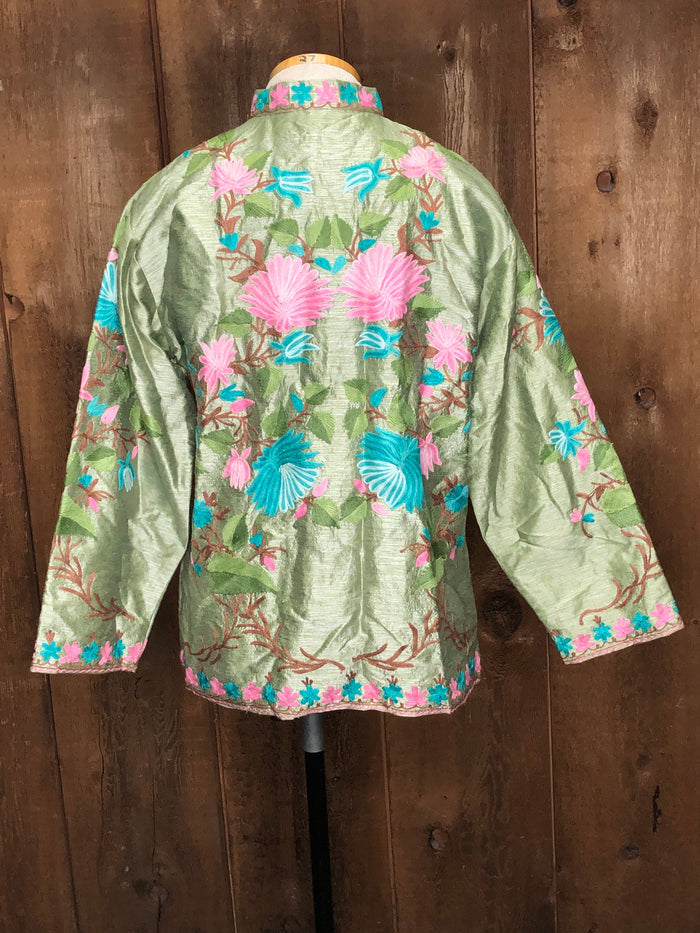 80s Embroid. Kashmiri Jacket Sage/Pink    L