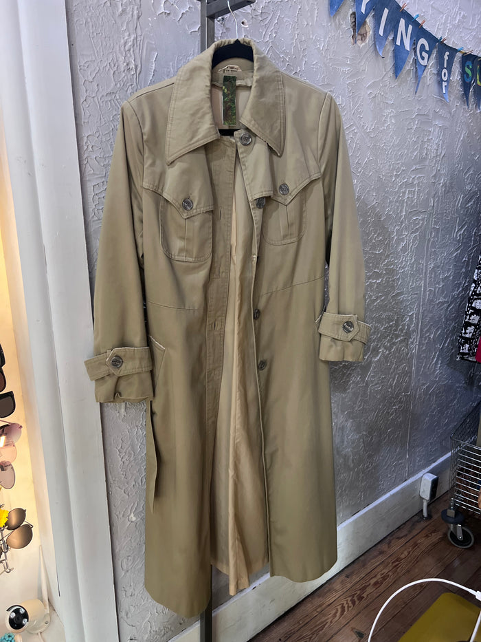 80s Khaki & Plaid Flannel Trench     M