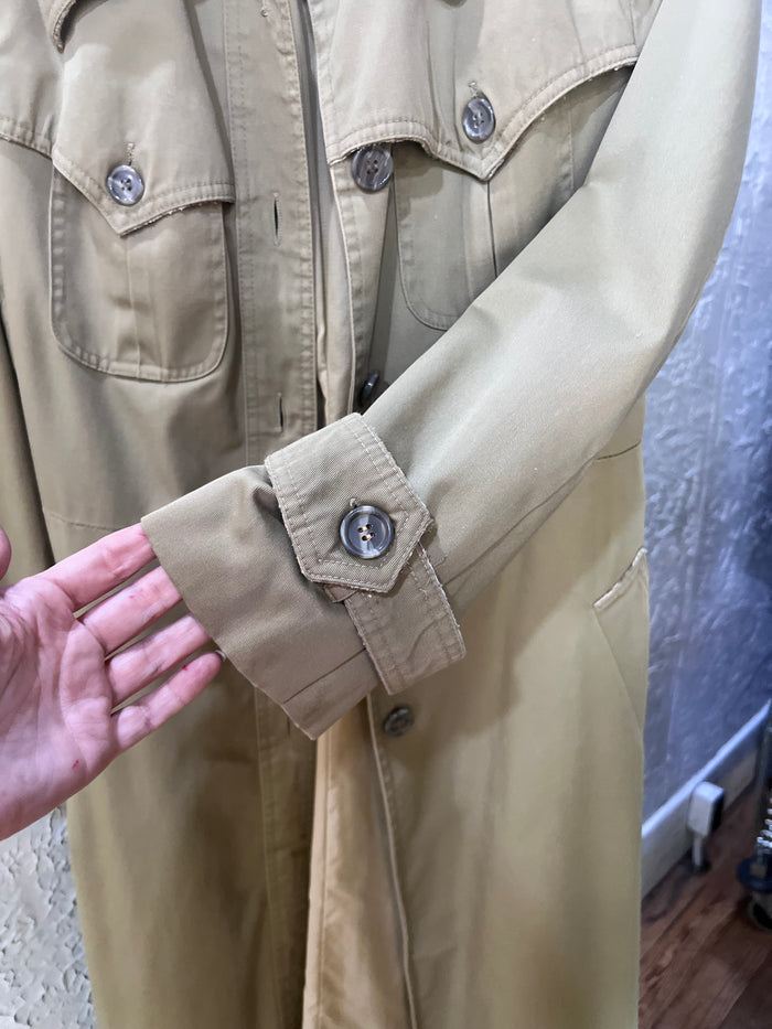 80s Khaki & Plaid Flannel Trench     M