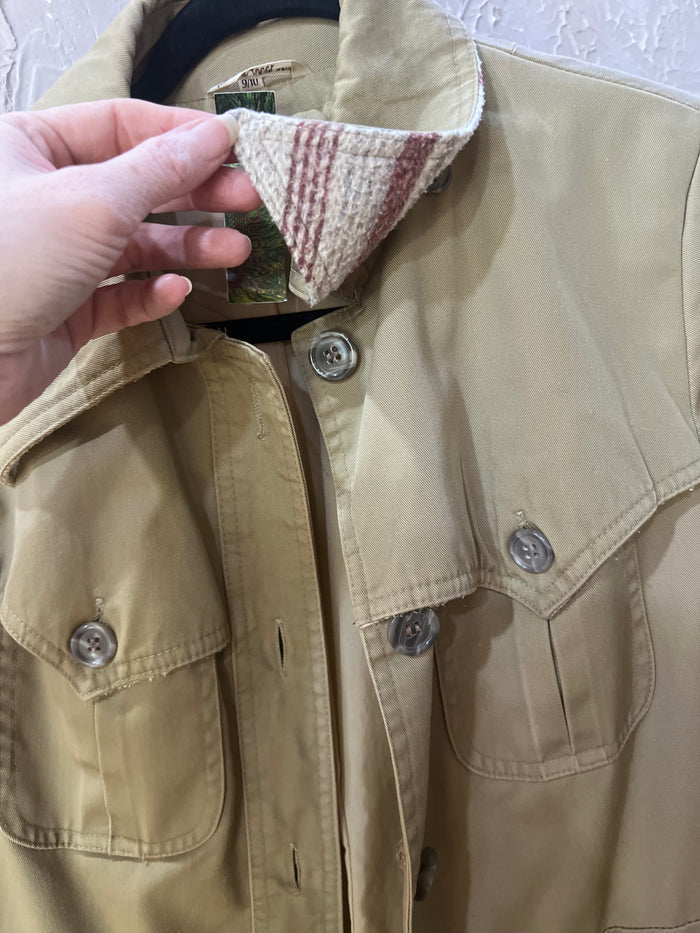 80s Khaki & Plaid Flannel Trench     M