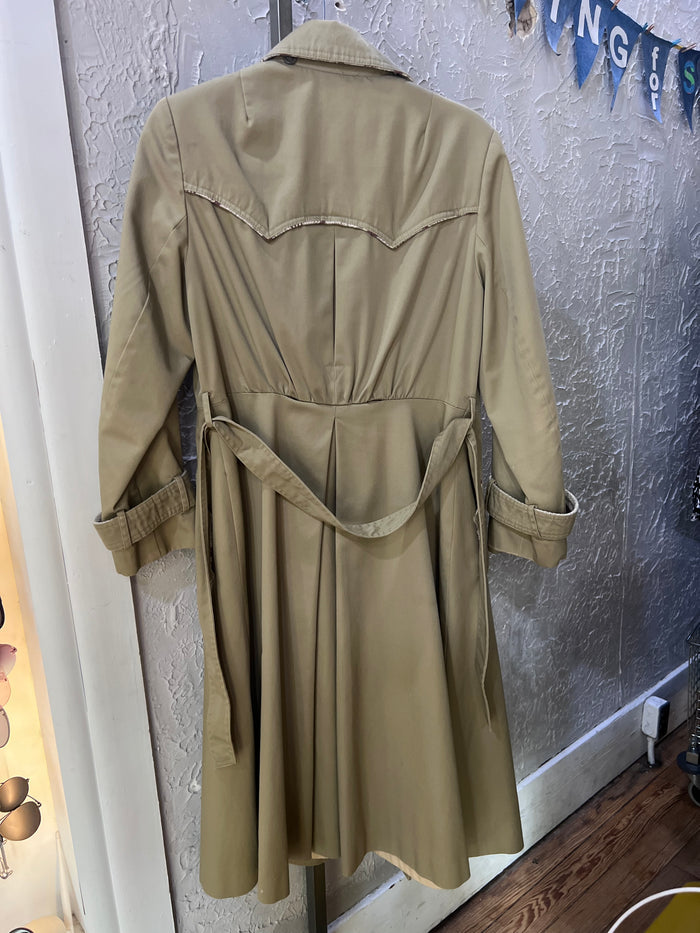 80s Khaki & Plaid Flannel Trench     M