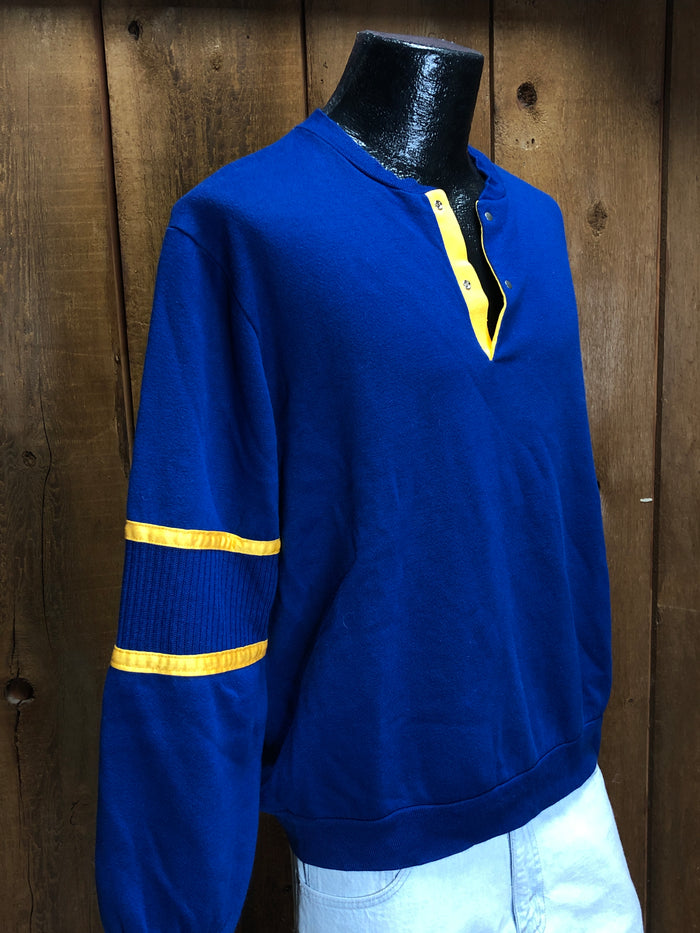 80s Moss Creek Blue Henley Shirt    L