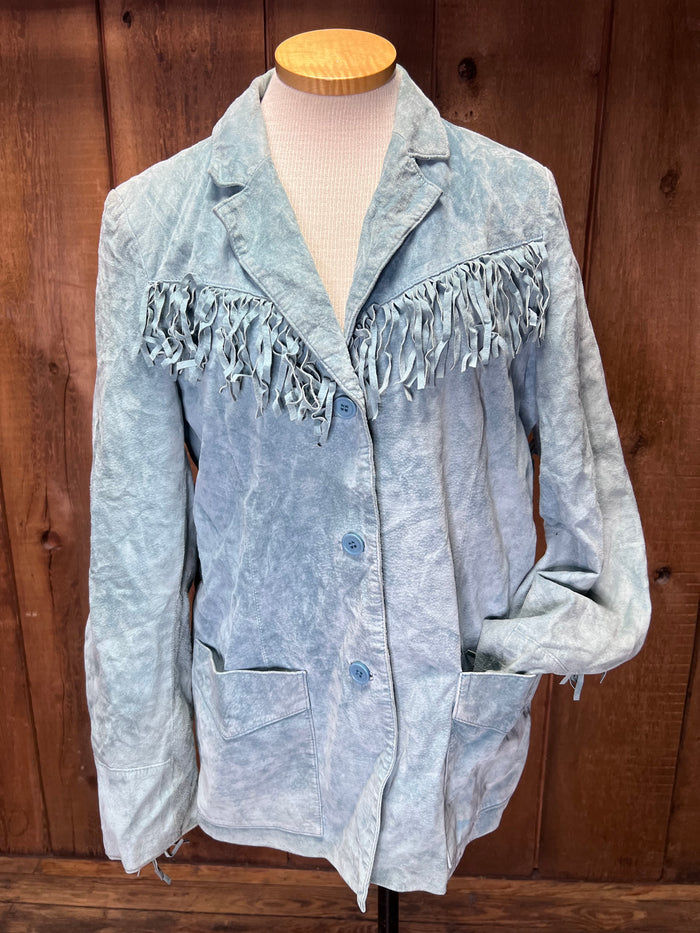 80s Sky Blue Suede Fringe Jacket     M/L