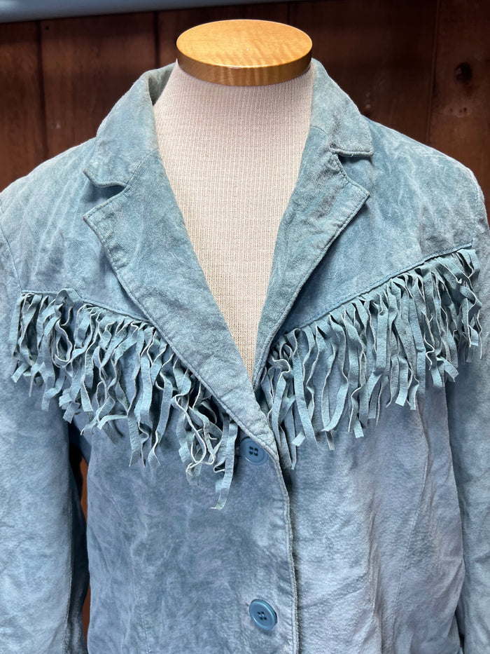 80s Sky Blue Suede Fringe Jacket     M/L