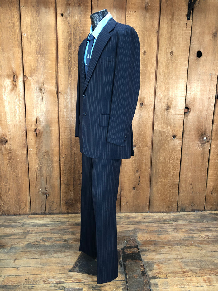80s Stephen Lo Navy Pinstripe Suit     W33