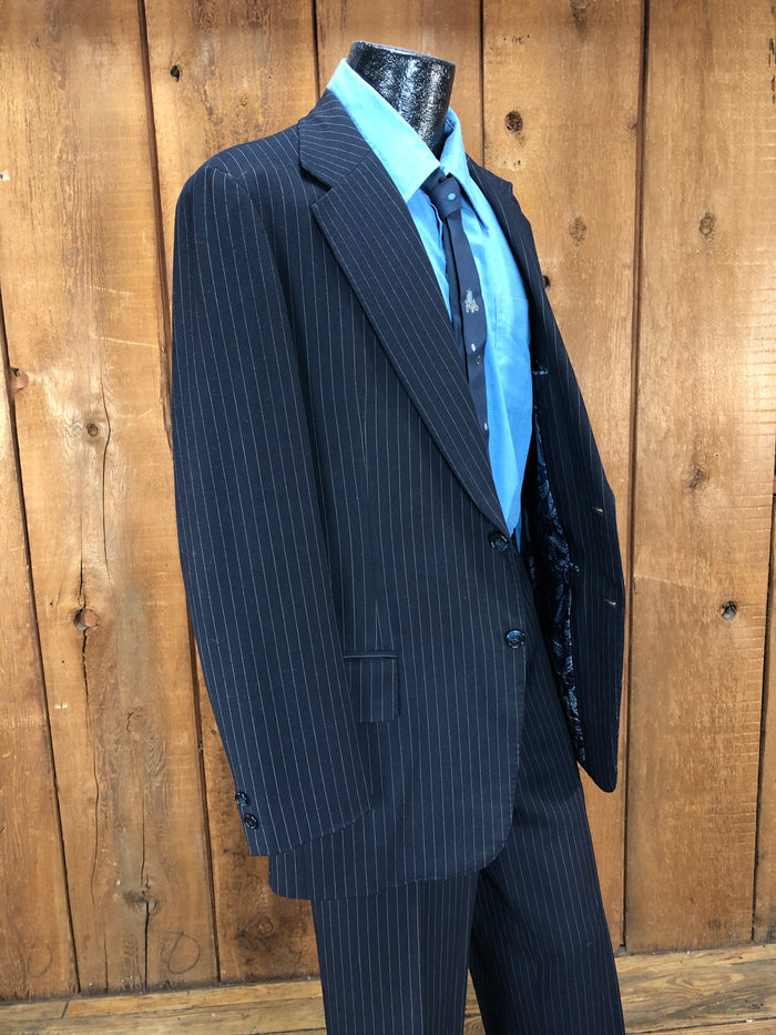 80s Stephen Lo Navy Pinstripe Suit     W33