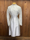 90s Lace & Satin Sheath Tea Length Wedding Dress   W29