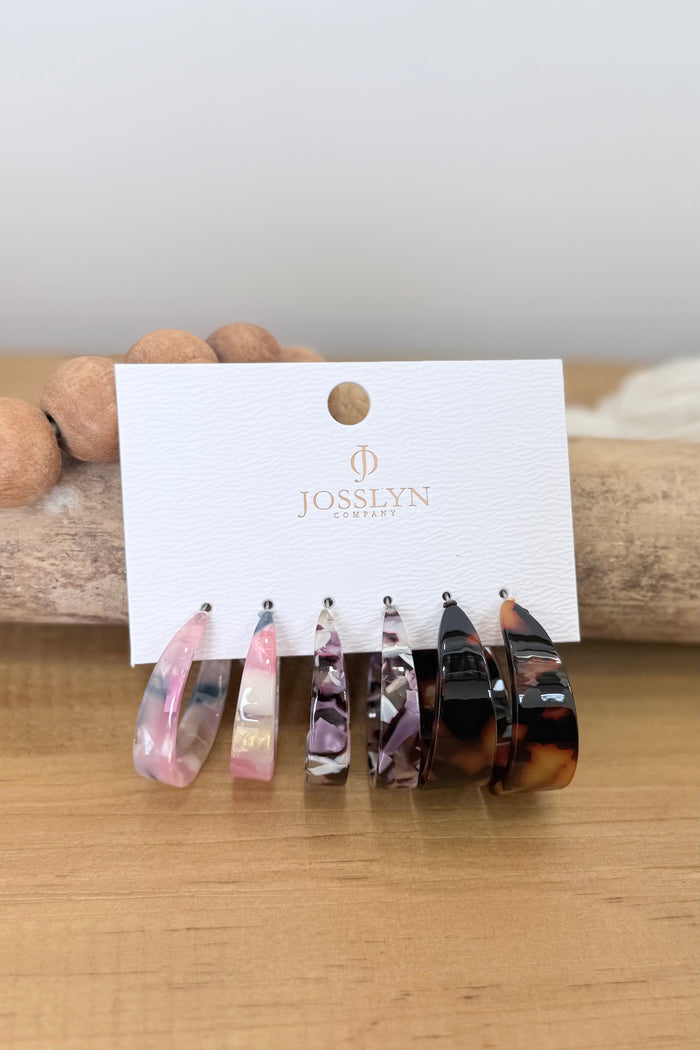 trio earring set with three different colors