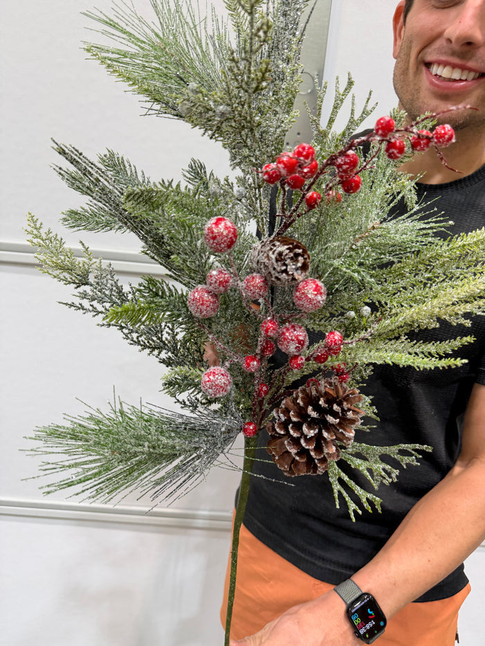32"L Snowed Pine/Berry/Pinecone Spray