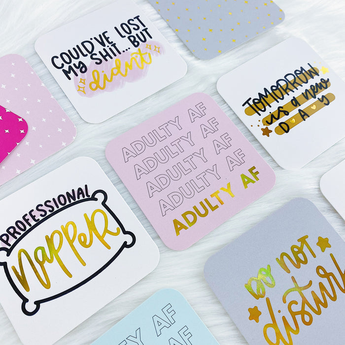Adulty AF 3"x3" Deco Card Pack | Gold Holo Foiled