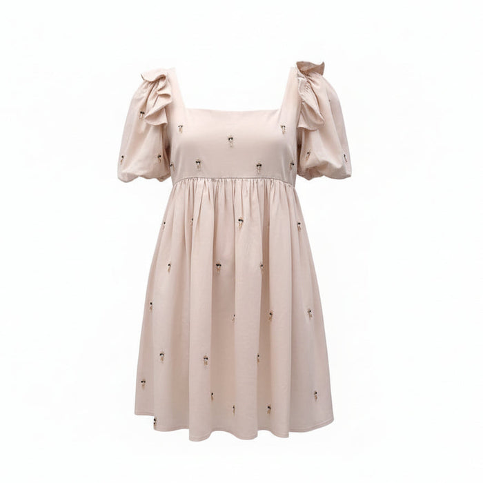 AGUA BY AGUA BENDITA CREAM 'OPALO MANGLARES' DRESS WITH EMBELLISHED DETAILS - SIZE L