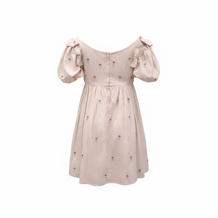 AGUA BY AGUA BENDITA CREAM 'OPALO MANGLARES' DRESS WITH EMBELLISHED DETAILS - SIZE L