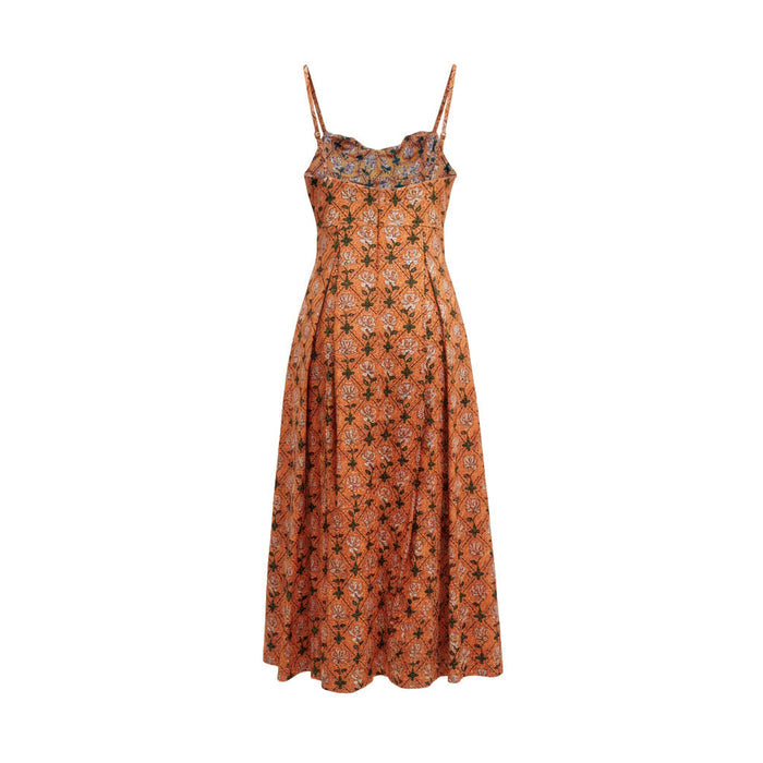 AGUA BY AGUA BENDITA ORANGE PATTERNED 'MAMBO HERBAL' DRESS - SIZE S